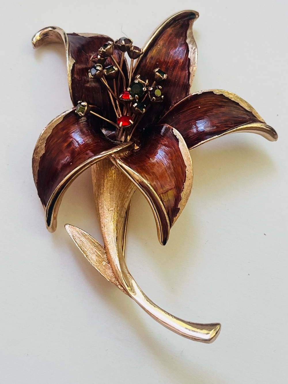Elegant Brown Enamel Flower Brooch - Women's Jewelry